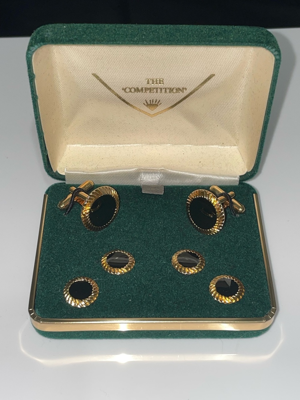 Vintage - Gold-Tone Black Onyx Cufflink and Stud Set for Men